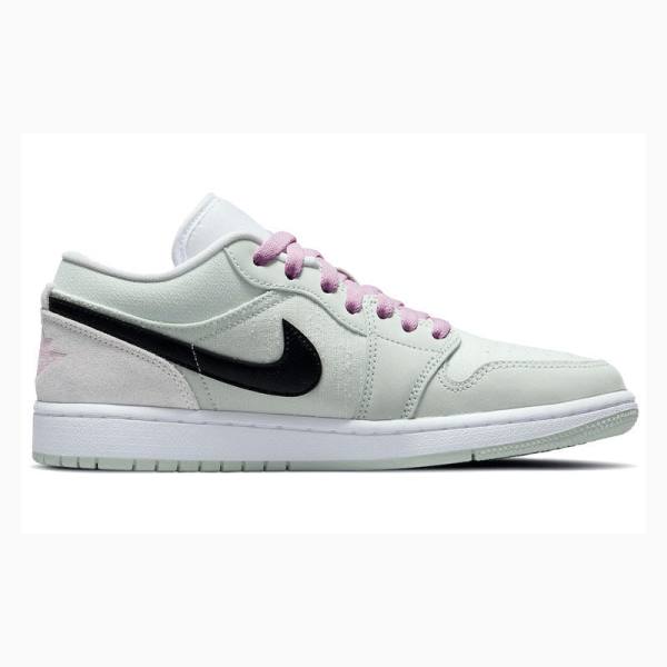 Nike Low SE Barely Green Sneakers Air Jordan 1 Dam Gröna Svarta Lila | JD-497GH
