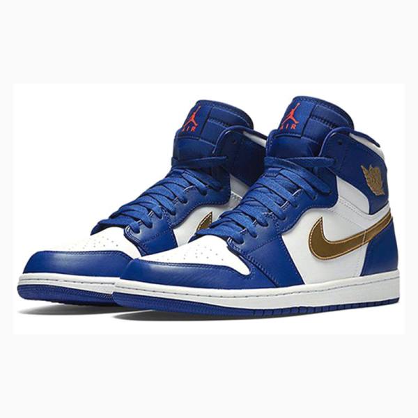 Nike Retro High Olympic Metal Basketskor Air Jordan 1 Herr Blå Guld | JD-857BW